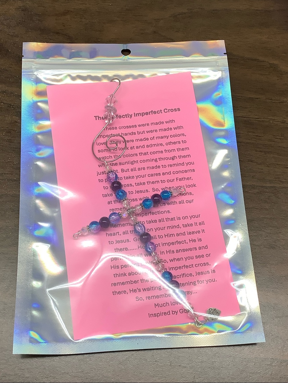 Hand Crafted Pink & Purple Beaded Cross Hanging Art suncatcher